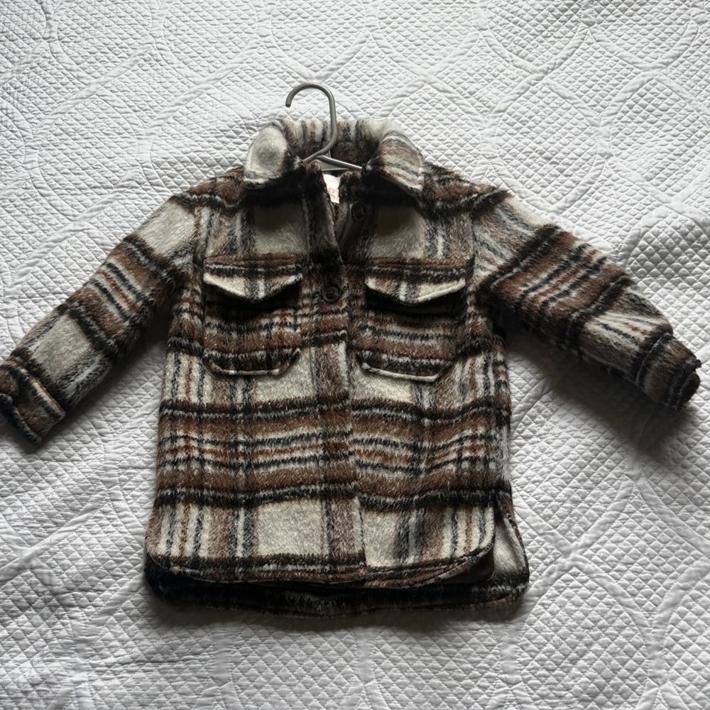 GB Girls Plaid Pea Coat in Brown and Cream